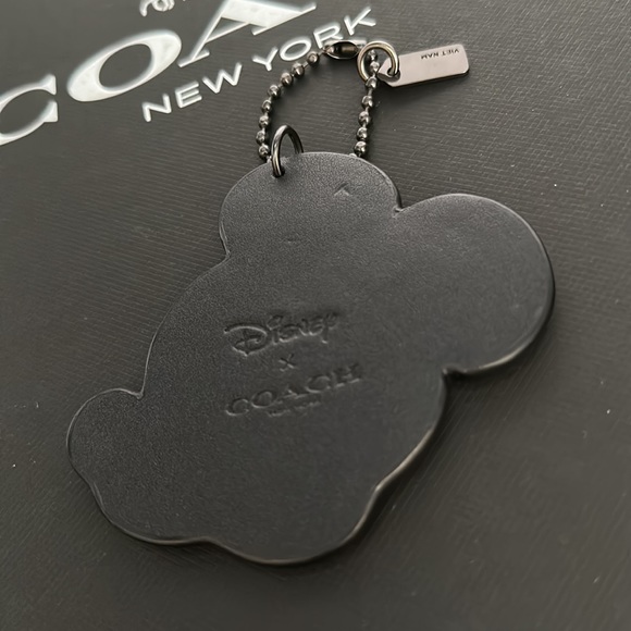 Coach x Disney Mickey Mouse Leather Fob Chain Black White Keychain Bag Charm - Picture 7 of 7